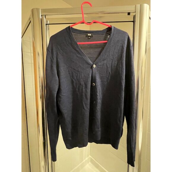 Uniqlo Button Up Sweater - M- Y2k Office Sweater - Navy Blue